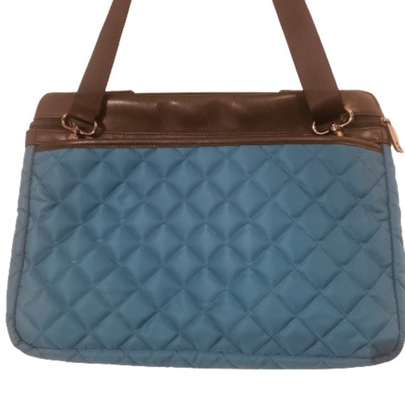 Like New KNOMO Leather and Nylon Slender Laptop Bag with Top Handle and Strap - Picture 5 of 11